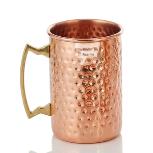 Tasse à Moscow Mule en cuivre martelé avec poignée, grande capacité, coffret cadeau – Mug de bar pour boissons froides et thé - Product Image 1