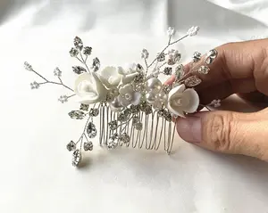 Высокое качество свадебные украшения пресноводный жемчуг керамический лепесток свадебный гребень для волос