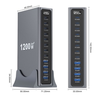 Station de charge USB GaN 1200W en gros, 12 ports, PD140W, PD100W, QC3.0, concentrateur de charge rapide de bureau avec écran numérique