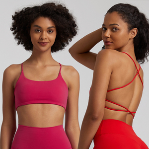 SHINBENE <span class=keywords><strong>Super</strong></span> Cloud Scoop Neck <span class=keywords><strong>reggiseno</strong></span> donna Cross Back Backless Yoga reggiseni sportivi Top da allenamento imbottito - Product Image 5