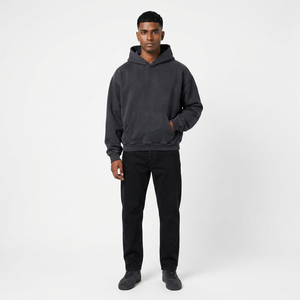 Sweat-shirts à capuche surdimensionnés pour hommes avec logo personnalisé, 100% coton, unisexe, blanc, délavé à l'acide, vintage, à capuche courte, ourlet brut - Product Image 1
