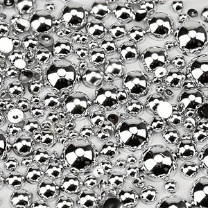 ゴールドシルバーABSハーフラウンドパールビーズフラットバッククラフト1.5mm-14mmイミテーションパールルーズビーズDIYジュエリーと装飾用 - Product Image 3