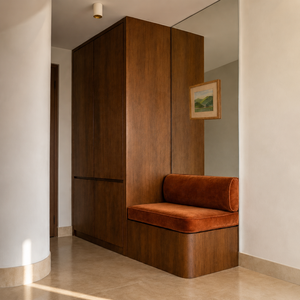 Mobile scarpiera contemporaneo in noce con <span class=keywords><strong>panca</strong></span> integrata, mobile ingresso su misura - Product Image 6