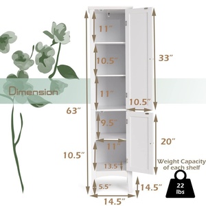 Armoire haute à pieds multifonctionnelle avec porte, adaptée à la salle de bain, au salon ou à la cuisine, armoire étroite blanche simple - Product Image 5