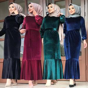 Toptan Müslüman Kadın Abaya Elbisesi Promosyon Fiyatlı Kadife Mini Maxi Elbise Simli Abiye Uzun Elbise Parti İçin A Kesim Elbise - Product Image 1