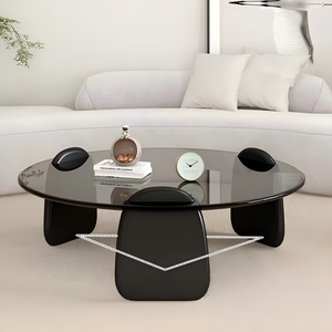 Table basse NKAHS en verre trempé durable avec cadre en bois pour salon, style nordique de luxe léger, design minimaliste italien, petite taille - Product Image 2