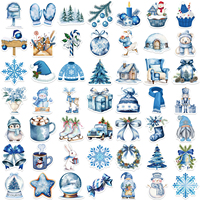50 autocollants en vinyle imperméables en PVC, thème hiver bleu, style dessin animé, pour la décoration DIY d'ordinateurs portables, guitares et bagages, pour adolescents et adultes