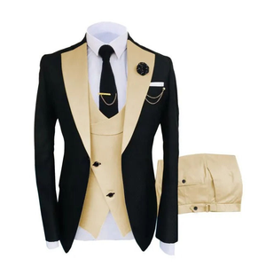 New Mens Solid Color Leisure Business Dress Blazer Jacket Breathable Wedding Suit Coat Button Fly Pants 3 Pcs Set - Product Image 1
