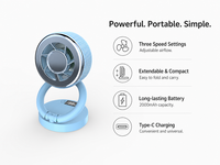 Mini ventilateur rechargeable, 3 vitesses de vent, autonomie de 600 minutes, finition électro-plaquée, ventilateur de bureau portable pour la maison, le bureau et les voyages