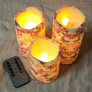 Fiori rosa e farfalle stampa LED smerlato pilastro a forma di bordo candela 3 pz fiamma tremolante Eco decorazione luce OEM ODM fabbrica - Product Image 4