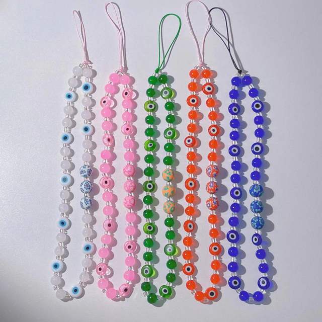 Fashion Resin Blue Turkish Evil Eye Phone Charm Aesthetic Chain Beaded Mobile Phone Wrist Strap Lanyard Charms Bead Accessories
