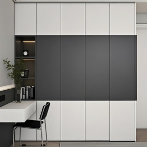 Stylish Modern Minimalist <b>Wood</b> Bedroom Set <b>Wardrobe</b> with Desk and Bookshelf for Apartment and Villa - Product Image 4