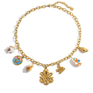 สร้อยคอจี้แฟชั่นฮาวายฤดูร้อน สร้อยคอเหล็กกล้าไร้สนิม 316L เครื่องประดับชุบทอง 14k 18k PVD ลายปลาหมึกทะเลสำหรับผู้หญิง - Product Image 5