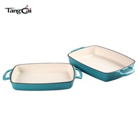 Loyang Panggang Besi Cor Persegi Panjang Besar Berlapis Enamel untuk Lasagna Casserole, Peralatan Masak Dapur Warna Turquoise, Layanan ODM