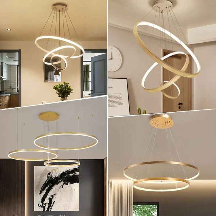 Lámpara colgante de techo decorativa para sala de estar, 3 anillos, diseño acrílico, simple