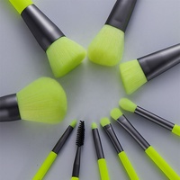 Lot de 10 pinceaux de maquillage professionnels à manche en bois synthétique, personnalisables avec logo, pour fond de teint, estompage, correcteur et poudre visage - Néon