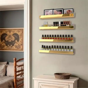 4 Pack 15 Inch Modern <strong>Gold</strong> Floating <strong>Shelves</strong> Acrylic <strong>Wall</strong> <strong>Shelves</strong> for Sunglasses Essential Oil Picture Ledge Display Toy Storage - Product Image 5