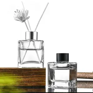 50ml 100ml 150ml 200ml Eco-friendly Square Glass Bottle Aroma Scented Essential Oil Reed Diffusers With Rattan Sticks