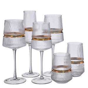 Flûtes à <span class=keywords><strong>champagne</strong></span> Samyo personnalisées de luxe, soufflées à la main, style origami, en cristal côtelé, avec ceinture dorée rayée, pour mariage et toast - Product Image 4