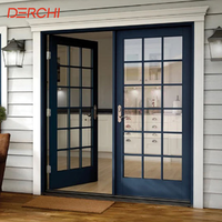 Portes d'entrée doubles en acier forgé, en acier inoxydable et en aluminium, à double vitrage extérieur français DERCHI