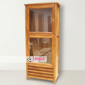 Moderno Armario de Almacenamiento de Madera Maciza de Teca y Vidrio, Librería, Estantería, Vitrina Hecha a Mano, Almirah para Hotel - Product Image 4