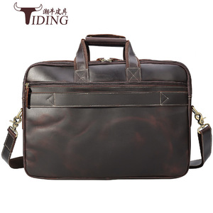 Tiding Men's Genuine Leather <b>Briefcase</b> 17 Inch Laptop Bag Large Capacity Business Travel Shoulder Crossbody Bag - Product Image 3