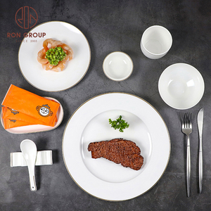 <span class=keywords><strong>Vaisselle</strong></span> <span class=keywords><strong>moderne</strong></span> en porcelaine à prix abordable, assiettes blanches avec bordure dorée, service de table émaillé pour restaurant hôtel, <span class=keywords><strong>vaisselle</strong></span> en céramique - Product Image 2