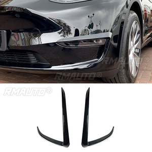 For Tesla <b>Model</b> Y 2017-2022 Glossy Black/Carbon Look Front Bumper Spoiler Fog Lamp Cover Air Knife Splitter Body <b>Kit</b> - Product Image 1