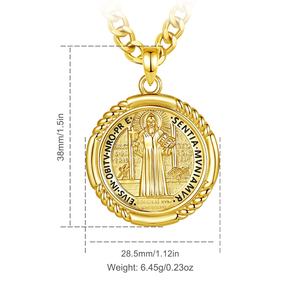 Collier pendentif Saint Benoît en cuivre plaqué or 18 carats, émail noir double face, vente en gros, bijoux catholiques d'exorcisme pour hommes et femmes - Product Image 2