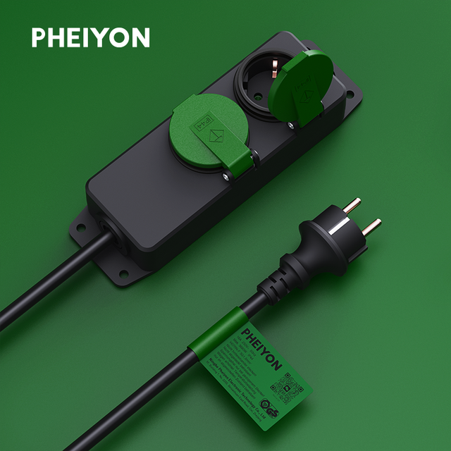 High Quality IP44 EU Schuko 250V 16A Outdoor Waterproof Socket with 2 Outlets Extension Cord Waterproof Electrical Plug Supplier