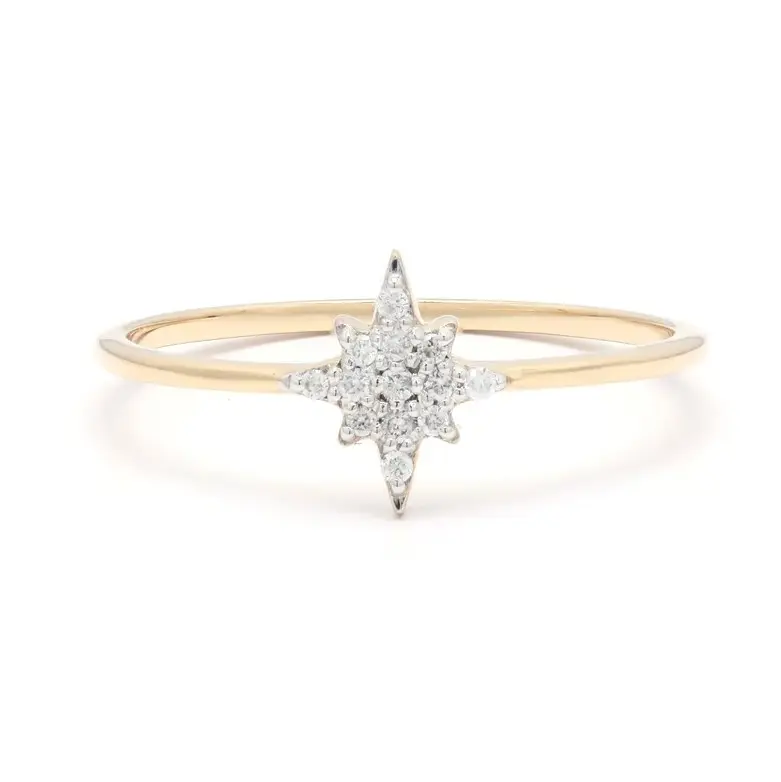 High Quality Dainty Minimalist Rings Gold Plated Stainless Steel With Crystal Star Engagement Ring