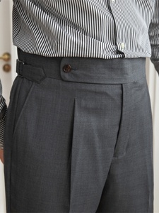 Итальянский мужской серый деловой костюм-двойка: дышащий, плиссированный, шерстяной, высококачественный, ретро, приталенный, модный - Product Image 6