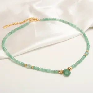 Alta Qualidade Aventurine 18K Banhado A Ouro Cura Handmade Mulheres/Homens Jóias Pedra Natural Frisado Colares de Cristal Cadeia Gargantilha