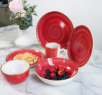 Service de table en grès émaillé rouge 16 pièces - Design classique, compatible lave-vaisselle et micro-ondes, réutilisable pour la restauration et les cadeaux d'affaires