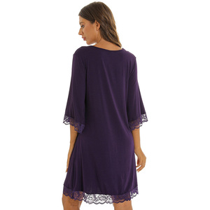 <span class=keywords><strong>Robe</strong></span> <span class=keywords><strong>de</strong></span> nuit manches 1/2 <span class=keywords><strong>pour</strong></span> femmes, <span class=keywords><strong>grande</strong></span> <span class=keywords><strong>taille</strong></span>, chemise <span class=keywords><strong>de</strong></span> nuit sexy en dentelle, confortable, viscose douce et modale - Product Image 5