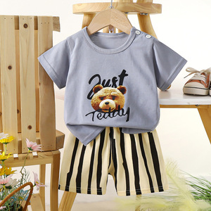 Conjunto <span class=keywords><strong>de</strong></span> Verano para Niños, Camiseta <span class=keywords><strong>de</strong></span> Manga Corta y Pantalones Cortos <span class=keywords><strong>de</strong></span> Algodón, Estilo Coreano, Estampado <span class=keywords><strong>de</strong></span> Dibujos Animados, Delgado, Suave, para Niños y Niñas - Product Image 3