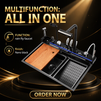 Évier de cuisine multifonctionnel OEM fait main en acier inoxydable SUS304 avec robinet cascade intelligent pour la vente en gros