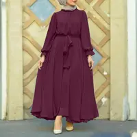 Sundress Muslim Lengan Panjang Solid Antik Gaun Jilbab Abaya Turki Dubai Wanita Pakaian Muslim Marocan