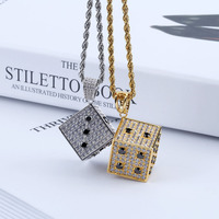 Collier pendentif dés Iced Out pour hommes en cuivre avec pierres en zircone cubique, couleur or et argent, bijoux hip-hop, accessoires de mode