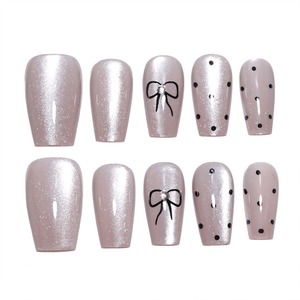 10 ชิ้น/ชุด เล็บปลอมอะคริลิคทรงเหลี่ยมขนาดกลาง สีชมพูไล่เฉดประกายเพชรระยิบระยับ พร้อมกาว SP103 - Product Image 2