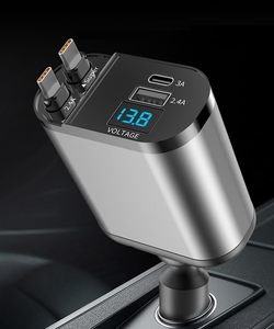 <span class=keywords><strong>Cargador</strong></span> de Coche Rápido de 65W, Estación de Carga 4 en 1 para Teléfono, Pantalla Digital LED, <span class=keywords><strong>Tipo</strong></span> <span class=keywords><strong>C</strong></span> Retráctil, Puertos Duales con Cable, Carga Rápida - Product Image 3