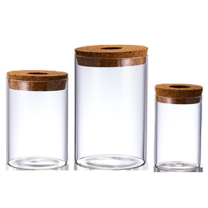 Bocaux de rangement en verre de liège sélectionnés modernes Bocaux de rangement droits de bureau Vase pour ornements d'arrangement floral Verre reconditionné - Product Image 4