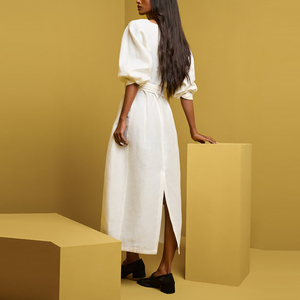 Abito Casual <span class=keywords><strong>da</strong></span> <span class=keywords><strong>Donna</strong></span> di Media Lunghezza <span class=keywords><strong>in</strong></span> <span class=keywords><strong>Lino</strong></span> Nuovo Tessuto a Tinta Unita Autunnale Servizio Personalizzato Traspirante e Antistatico - Product Image 5