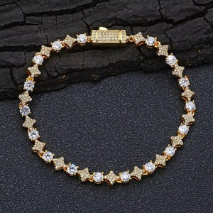 Bracelet en laiton plaqué or hip-hop avec zircon en forme d'étoile pour unisexe, luxe léger, vente en gros - Product Image 2
