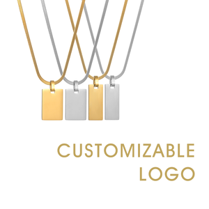 Özel kişiselleştirilmiş kazınmış metin adı dikdörtgen kare çubuk kolye erkekler için paslanmaz çelik takı kolye - Product Image 6