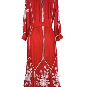 เดรสสไตล์เรโทรลายปักดอกไม้สไตล์ชนเผ่า งานปักหนาแน่น แขนยาว กระโปรงยาวปานกลาง ลายดอกไม้ - Product Image 3