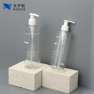 Botella cilíndrica transparente de plástico PET con bomba Minnie de 300ml 500ml para loción, gel de ducha y champú - Product Image 2