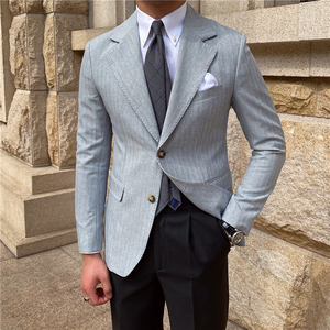 Veste décontractée slim pour <span class=keywords><strong>homme</strong></span>, style britannique, avec rayures <span class=keywords><strong>tendance</strong></span> pour l'automne, fermeture simple boutonnage, idéale pour les mariages - Product Image 2