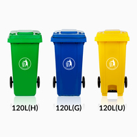 Poubelle extérieure publique en HDPE de grande capacité (100L/120L/240L/360L) avec couvercle et roues, couleur personnalisable, pour le recyclage des déchets.