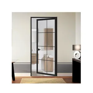Puerta de cristal de baño con marco de aluminio negro Interior moderno, puerta de baño abatible, 2000*700mm, aluminio impermeable, 3 años